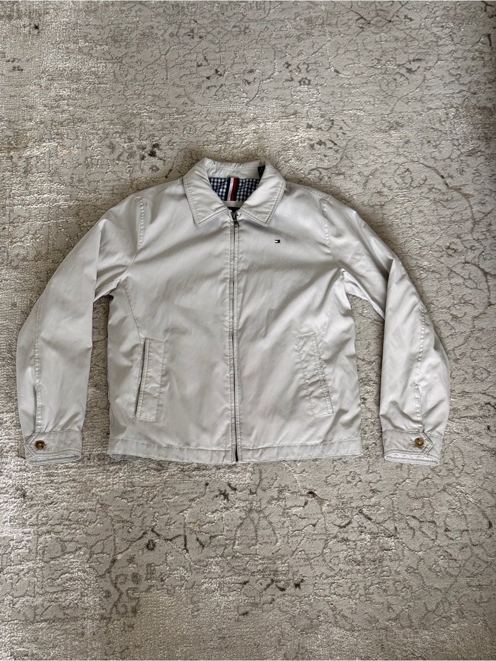 Tommy Hilfiger Lightweight White Zip-Front Harrington Jacket